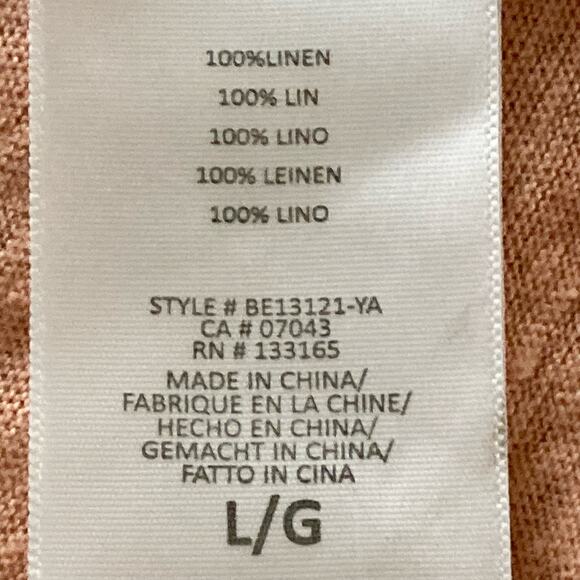 Eri + Ali Peach 100% Linen Top Crossover Back Ruffled Hem & Sleeves LARGE - Picture 7 of 8